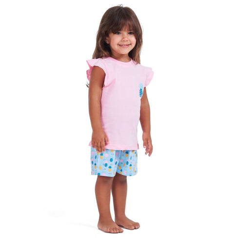 Girls summer pajama set Pineapple t-shirt + Baby blue shorts